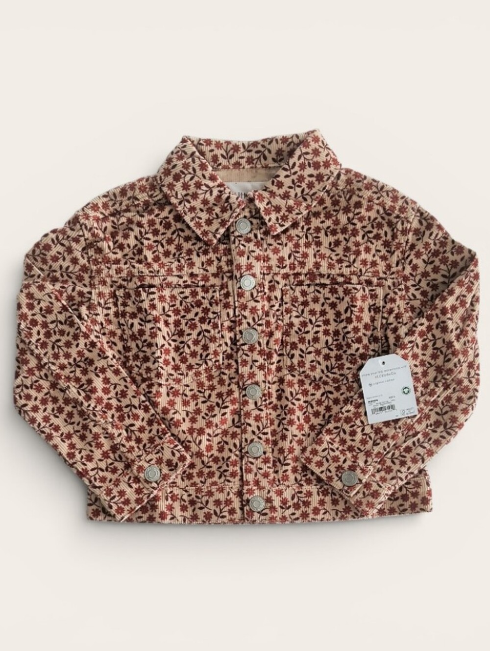 Little Co. By Lauren Conrad Beige Vine Floral Snap Button Cord Jacket Size 5